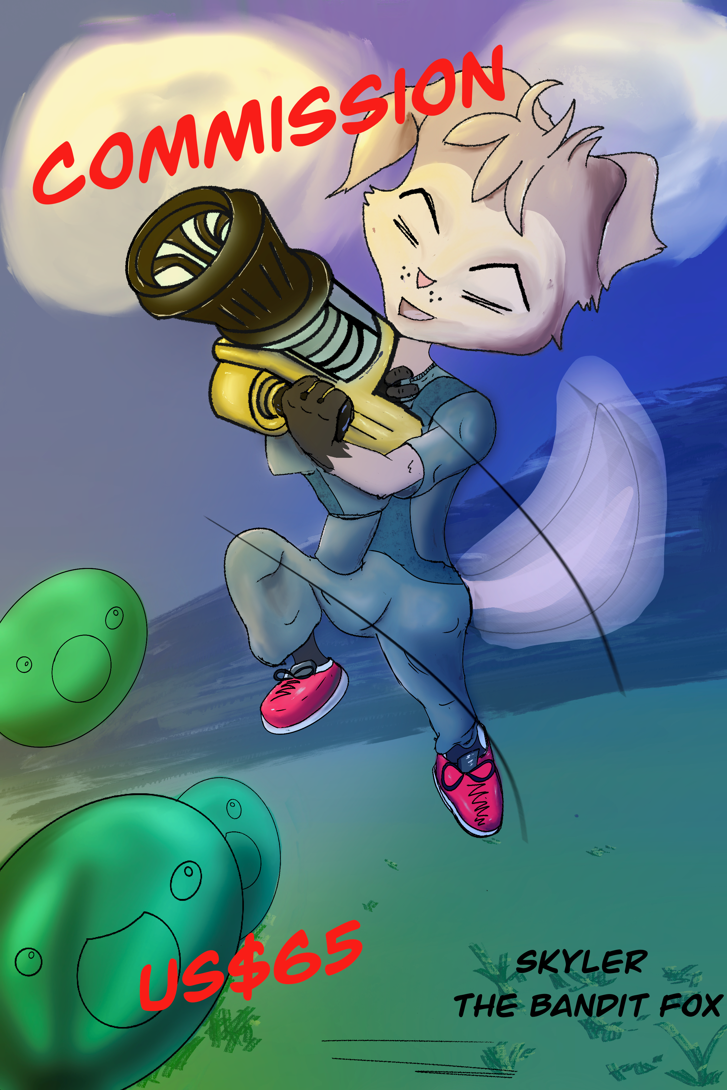 Commission a chibi style furry character in the theme of slime rancher